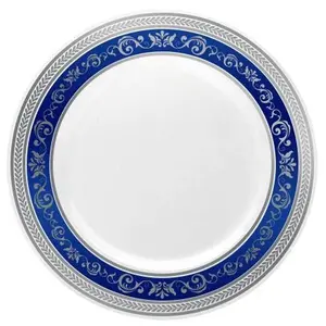 Blue and Silver Round Plastic Plates - Royal