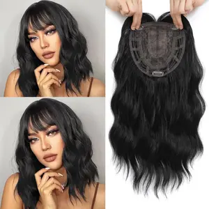 14" Hair Topper Wavy Hair Toppers for Women with Thinning Hair 6.5''X6.5'' Toppers Hair Pieces for Women Synthetic Wig with Bangs
