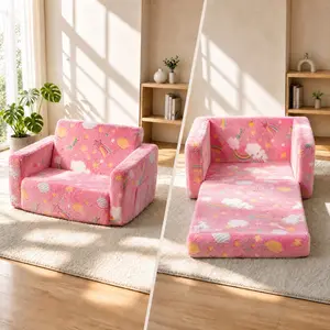 Pink Rainbow Cloud Unicorn Pattern Children's Folding Sofa Chair, Machine Washable Toddler Armchair for Boys Bedroom | Perfect Size for Kids, Cozy Story Time Chair - Toddler Room Must Have