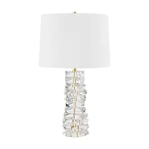 Bellarie Table Lamp With Crystal Base & White Linen Shade - Elegant Lighting Fixture