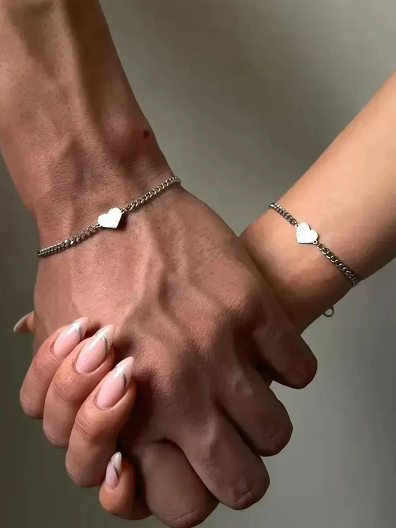 Heart Pendant Cuban Chain Bracelet Set for Couples, Matching Bracelets, Stainless Steel Bracelets, Stainless Steel, Never Fades, Symbol of Love, Best Valentine's Gift