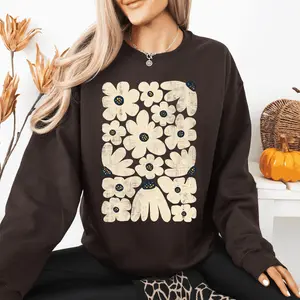 Cream Daisy Allover Floral, Vintage Boho, Nature Sweatshirt