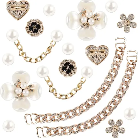Luxury Pearl & Chain Shoe Charms Set DIY Bling Accessories for Crocs Bags Gifts for Women Girls Floral Design Versatile Stylish