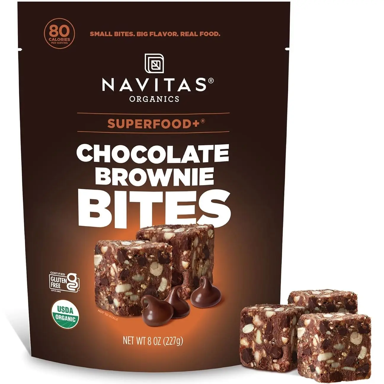 Navitas Organics Chocolate Brownie Superfood+ BITES – Power Snacks – All Natural Plant Based – Clean Energy & Nutrition – USDA Organic, Non GMO, Gluten Free, Kosher, Vegan (8oz. Bag 11 Servings)