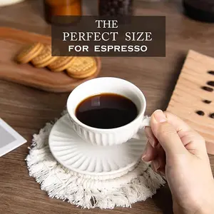 4 oz White Espresso Cups Set, Ceramic Cappuccino Cups with Saucers, Durable Porcelain Tea Set & Modern Coffee Cup Collection, Coffee Lover Gifts