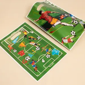50 Football Theme Plastic Gift Bags, Printed Soccer Player and Field Designs, with Handles, Soccer Party Supplies, Perfect for Sports Parties, Game Day Gifts, Kids Celebrations