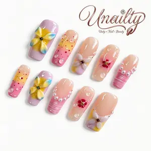 Unailty | Long Square Collection | Professional Salon-Quality Handmade Press-On Nails | High-Strength & Durable | Reusable