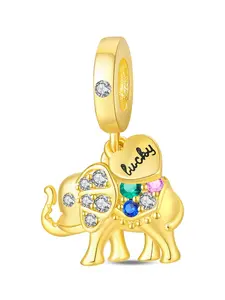 🌈Gold  Lucky Elephant Charm | 925 Silver Plated Colorful Gem Dangle Bead | Dainty Everyday Bracelet Jewelry | Gift for Her ✨