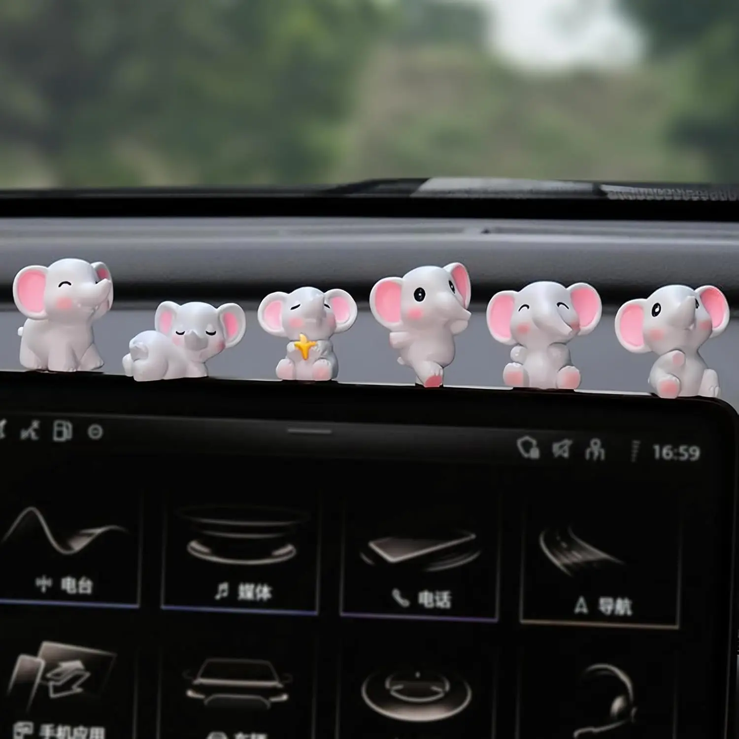 Mini Elephant Figurines Cute  Dashboard Accessories, 6 count Elephant Decor    Dash Decorations for Women Girl