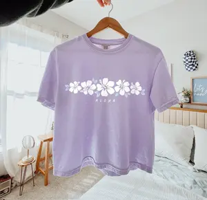 Hibiscus Flower Boxy Tshirt Aloha Hawaii Shirt Comfort Colors Women's Tshirts Oversized T-shirt Beach T Shirt Summer Tee