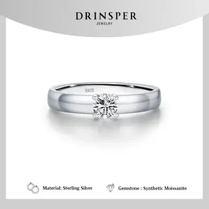 Drinsper Wide Ring S925 Synthetic Moissanite Sterling Silver Rings for Women Men Girls Suitable for Daily Wearing Verstile Unisex Style Chrismas Jewelry Gift for Girllfriend Boyfriend Mom