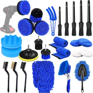 26Pcs Car Cleaning KitCar Detailing Brush Set, Car Detailing Kit, Auto Detailing Drill Brush Set, Car Detailing Brushes, Car Buffing Sponge Pads Kit,Car Accessories,Car Cleaning Tools Kit for Interior,Exterior,Wheels