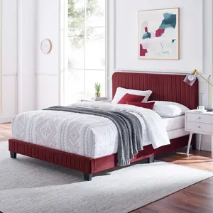 Modway Celine Channel Tufted Performance Velvet Full Bed in Maroon