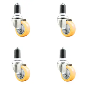 212 MAIN SCC-SS316EX20S314-PPUB-YEL-112-4 316 Stainless Steel Polyurethane Swivel Caster Set of 4, 3 in. Yellow Wheels, 1.5 in. Expanding Stem, Stem Mount