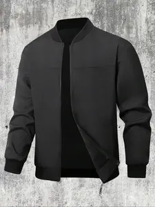 Men's Plus Size Casual Zipper Jacket, Lightweight Windbreaker, Fall Golf Workwear, Business Attire, Fitted Outdoor Sports Jacket, Coats