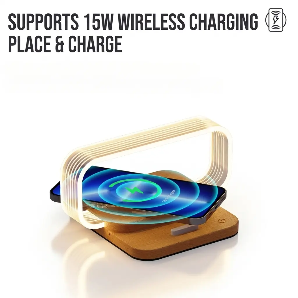 Wireless Charging LED Bedside Lamp - Touch Control, Adjustable Brightness, USB Port, Modern Minimalist Portable Acrylic Table Lamp for Bedroom Nightstand, Led Lights