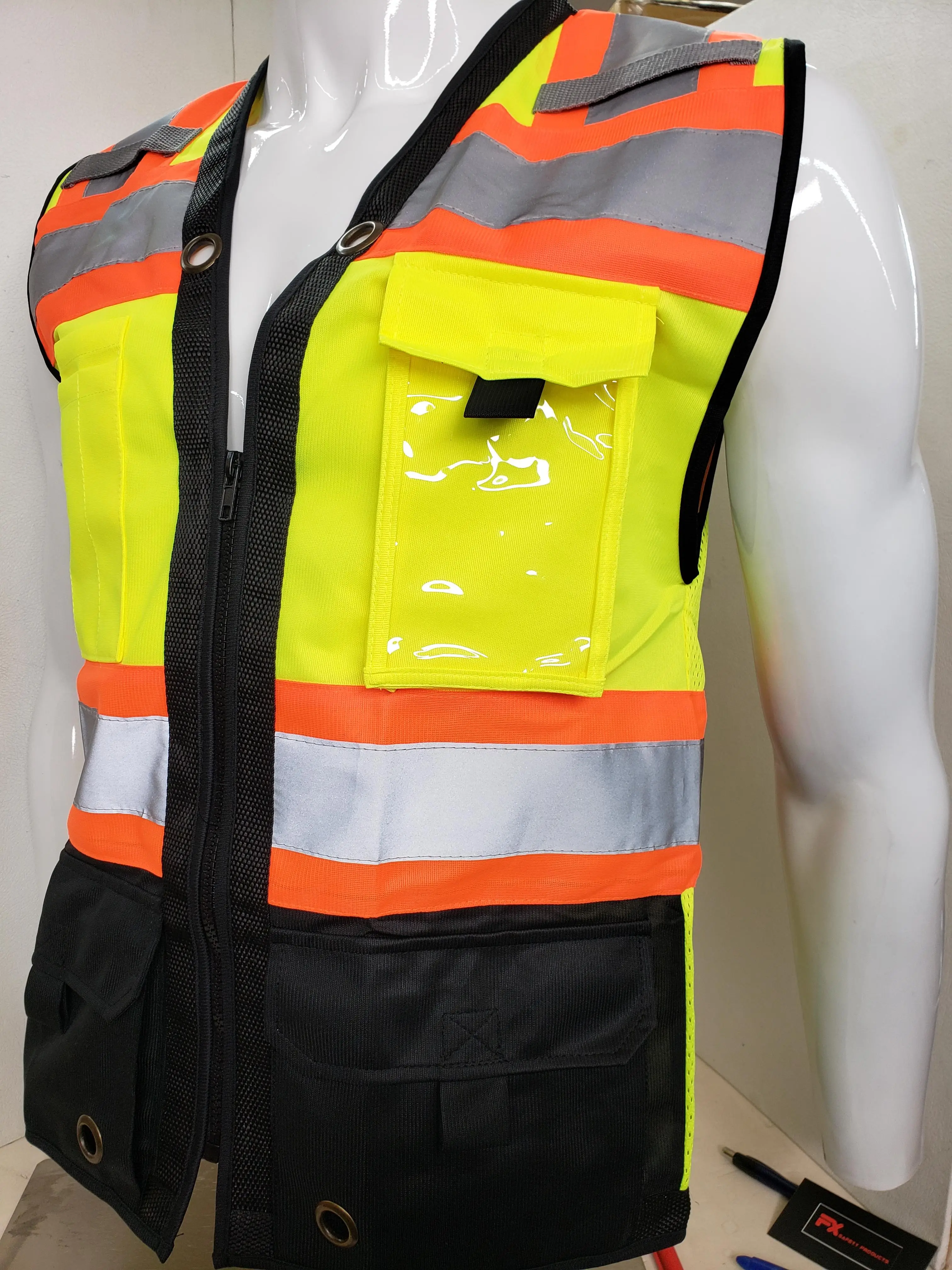 FX Safety Black Series Class 2 High Visibility Safety Vest Meets ANSI/ISEA Standards for Construction Traffic Control Warehouse Work & Airport Workers