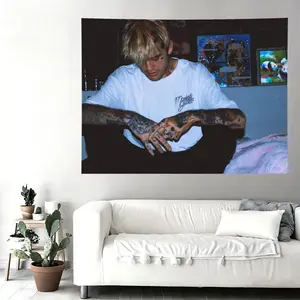 Lil Peep Artwork Print Tapestry - Emo Rap Icon Polyester Wall Flag, Machine Washable Home Decor for Bedroom, Dorm Room Use, Artwork Print Tapestries
