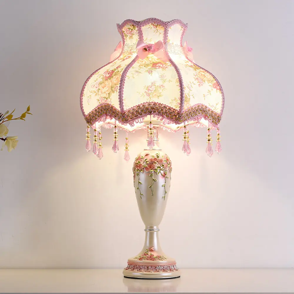 Aeyee Antique Flower Fabric Shade Table Lamp - Handmade Girly Room Accessory, Room Decoration Night Light for Bedroom Nightstand Desk, Room Decorations