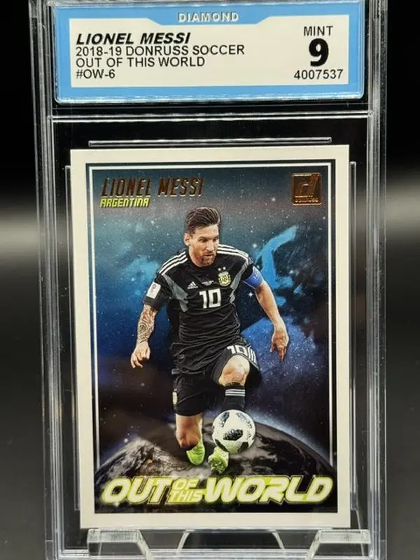2018 Donruss Out of This World Soccer Card #OW-6 of Lionel Messi Graded Mint 9