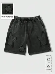 Men's Star Patched Pocket Shorts, Regular Fit Casual Comfy Breathable Shorts for Summer, Men's Bottoms for Daily Wear