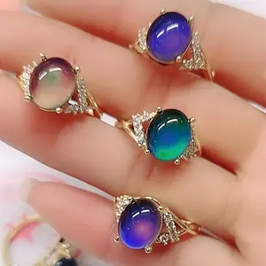 Elegant mood ring with cross design and temperature sensitive color changing gemstones, uncoated - a versatile fashion accessory suitable for daily wear bull ring bracelets bracelet