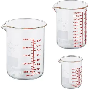 High Borosilicate Glass Measuring Cup Set-V-Shaped Spout，Glass Measuring Beaker for Kitchen or Restaurant, Easy to Read