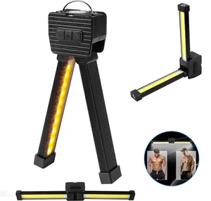 Gym Lamp for Posing, Portable Magnet LED Flashlight with Hanging Hook, 180° Folding Magnetic Work Light, 7th Gear Dimming, Rechargeable Multi-Mode Gym Light for Bodybuilding & Photography, Camping, Car Repair, Workshop, Emergency Worklight Flashlight