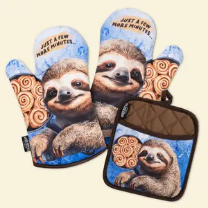 Sloth Just A Few More Minutes Oven Mitts And Potholder Set 100% Cotton Comfortable Fit For Kitchen Timing Slow Cookers - Bakeware