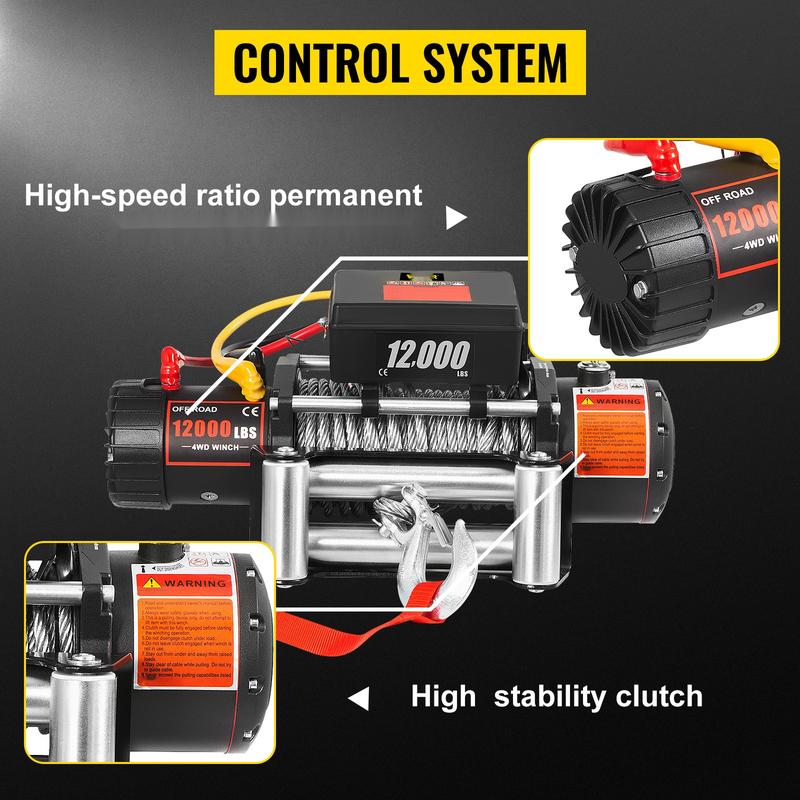 Heavy Duty Truck Winch 12000lbs Electric Winch With 85ft / 26m Steel Cable, 12V Power Winch For Jeep, UTV, ATV And Truck, Wireless Remote Control, High Torque Motor, Durable All Metal Gearbox And Marine Grade Construction
