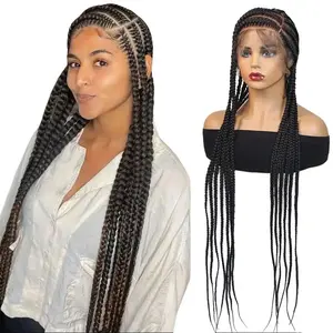 New Arrival Synthetic Cornrow Braided Wigs For African Black Women Jumbo Knotless Box Braids Wig Full Lace 36 Inch Fulani Braids