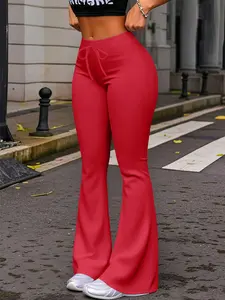 Women's Streetwear Yoga Pants, Casual Fashion Long Wide Leggings, Fitted Drawstring Waist, All Seasons Wear, Ladies Sporty Jogger