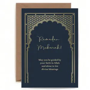 Ramadan Greeting Card with Envelope, Deep Blue Background, Arabic Calligraphy Decor, Perfect for Friends