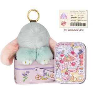 BunnyLulu Handmade Kawaii Plush Bag Charm Keychain, 5.8" Chic Accessory with Designer Tin & Certificate Card, Trendy Spring Handbag Accent, Keychain Kawaii