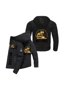 Men's Welder Print Windproof Jacket, Casual Outerwear for Outdoor Activities, Spring & Fall Essential, Sporty Style, Daily Wear