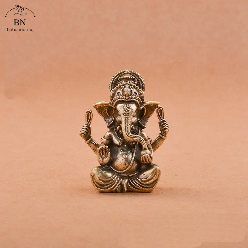 Retro Brass Hinduism Lord Ganesha Decorative Figure - Hindu Religious Elephant God Sculpture, Indoor Home Decorations Accessories, Festive Party Gift