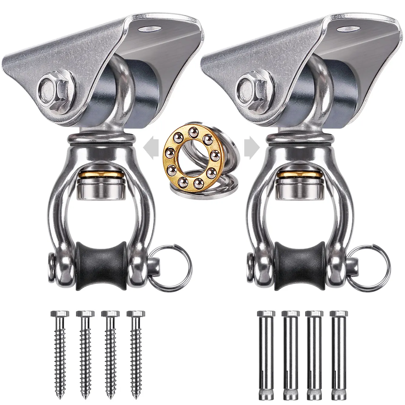Heavy Duty Steel Ceiling Mount Swing Hangers with Silent Bearing Hooks, 2-Pack for Smooth Rotate Swings & Bags, Hammocks