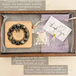 DIY Bracelet Material Kit, 12pcs 16mm Resin Beads, Metal Butterfly, Transparent Spacers, Elastic String, Jewelry Making Supplies