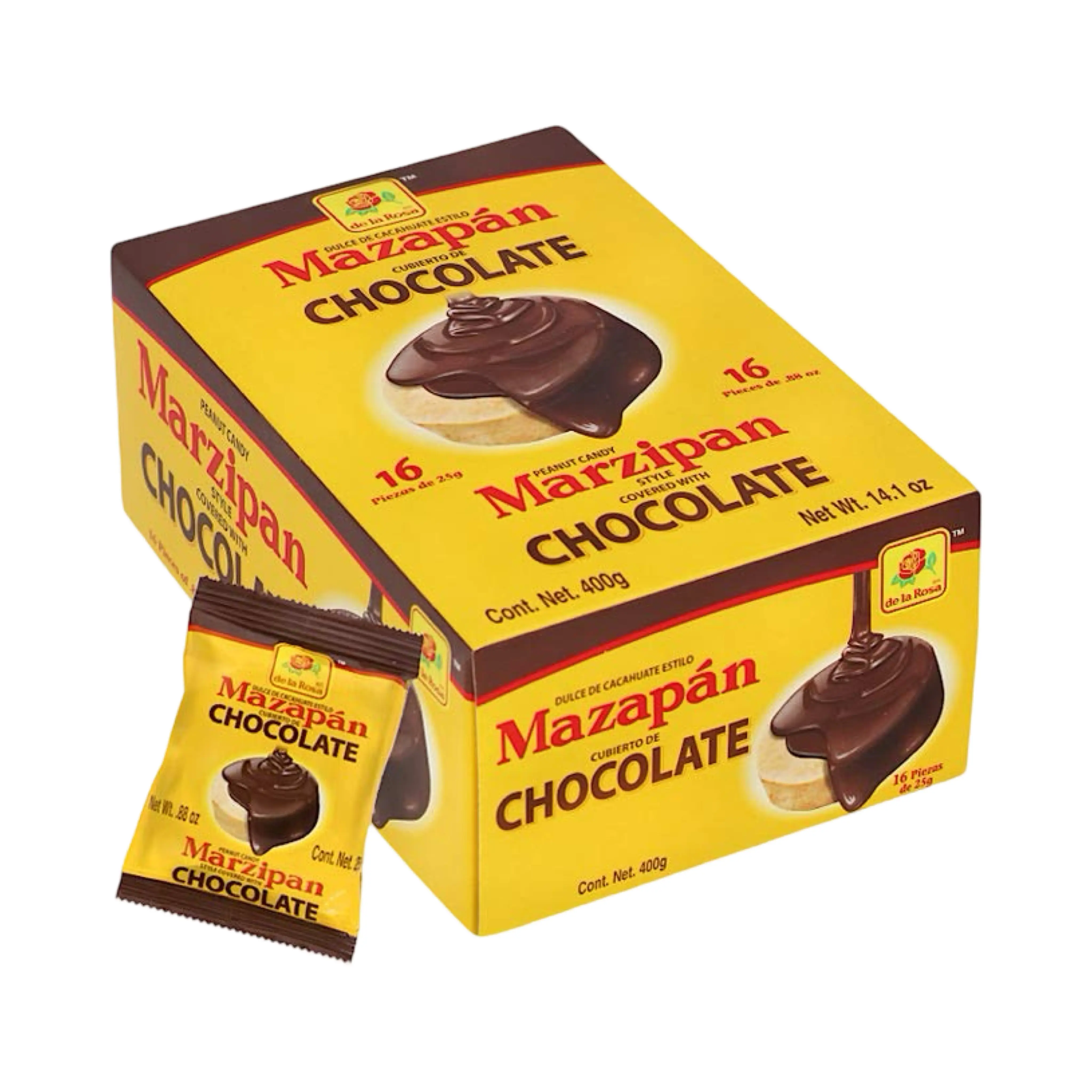 De La Rosa Mazapan Chocolate Covered Mexican Peanut Candy (16 Count) Sweet Snack Bonbon Candies Sugar, Dulces Mexicanos Dessert