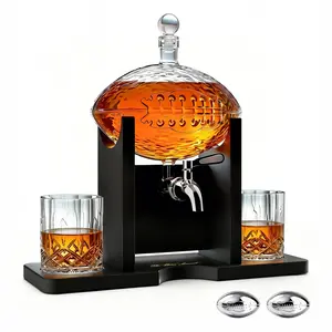 The Wine Savant Football Gifts for Men Dad - Decanter with Mahogany Holder Field Goal Holder with 4 Glasses & Footballs Chillers
