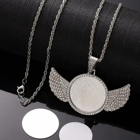 Multicolor Angel Wings Full Diamond Pendant Design Necklace, Photo Attachable, Elegant Chain Print, Alloy Material, All Seasons Jewelry, Pendant Necklaces, Wonderful Necklace