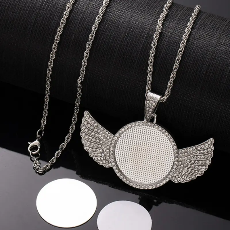 Multicolor Angel Wings Full Diamond Pendant Design Necklace, Photo Attachable, Elegant Chain Print, Alloy Material, All Seasons Jewelry, Pendant Necklaces, Wonderful Necklace