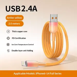 Kaxoe 2M Gradient Yellow Silicone Fast Charger Cable For iPhone All Series Gaming Car Home Outdoor