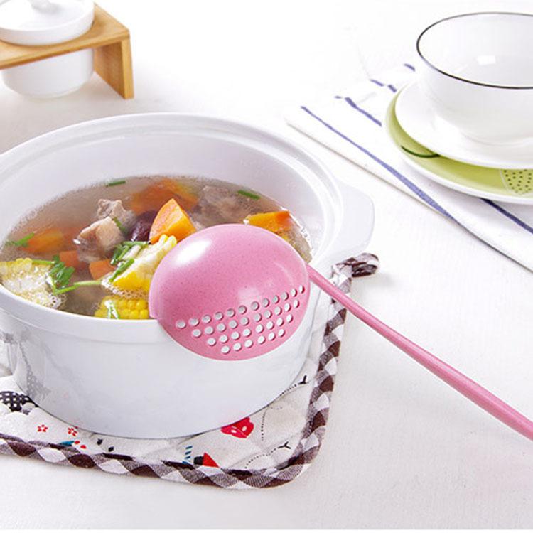 Wheat Straw Long-Handled Dual-Use Large Soup Ladle Colander Thickened Hot Pot Scoop Plastic Porridge Spoon Hot Pot Soup Spoon