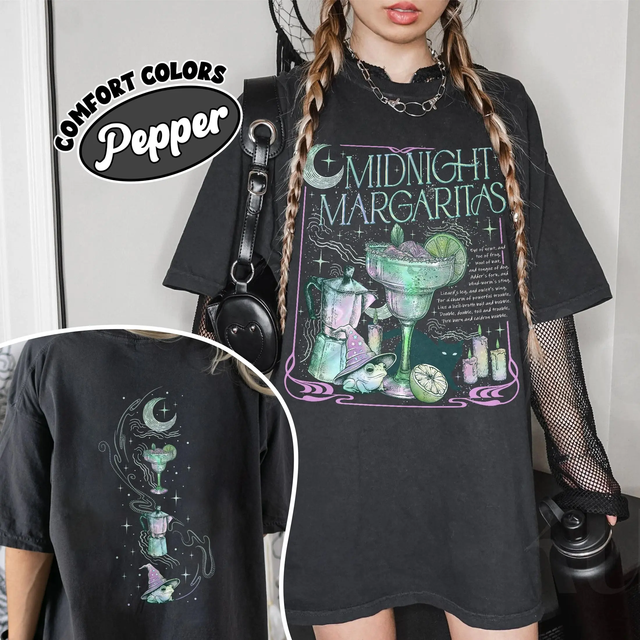Comfort Color Midnight Margaritas 2Sided Shirt, Witchy Tequila Tee, Halloween Spooky Drinking Outfit, Practical Magic Apperal
