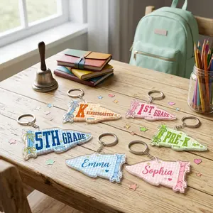 Custom Acrylic Back To School Keychain, Personalized Grade Pennant Name Tag, Student Backpack Charm, Teacher Gift, Kindergarten To 5th Grade