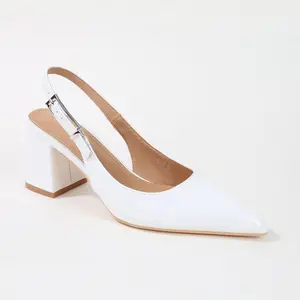 Berness Women's Cai Patent Block Heel Slingback Pumps White 6