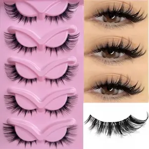 3D Cat Eye False Lashes with Natural Transparent Band, Fluffy Soft Cross Design, 5 Pairs of Manga Lashes for Effortless Eye Extensions