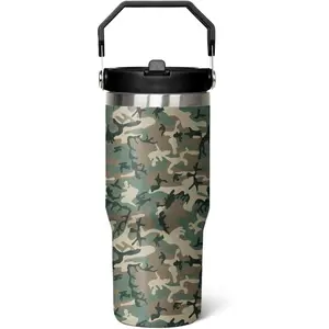 Camo Leakproof Tumbler with Handle Lid and Straw, Hunting Gifts for Men Women,30 oz Camo Flip Tumbler Travel Coffee Cup Mug Water Botter