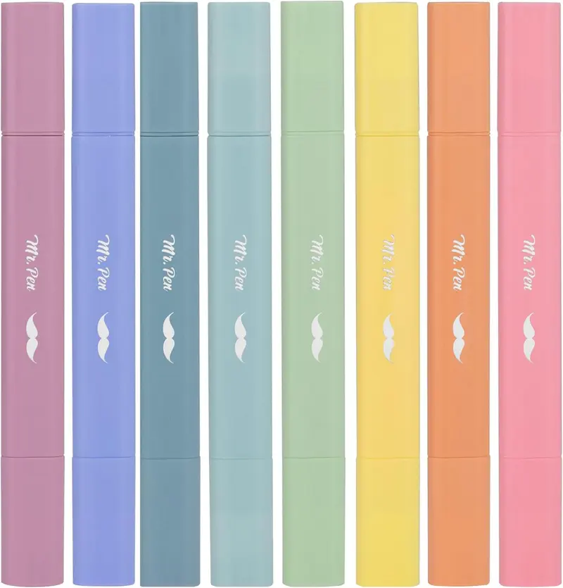 Mr. Pen- Aesthetic Dual Tip Bible Highlighters, No Bleed Through Assorted Color, 8pcs, Cute Highlighter Dual Tip for Journaling Supplies and School Accessories
